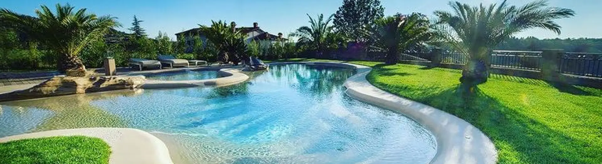 A Biodesign natural pool banner showing the organic-edge approach